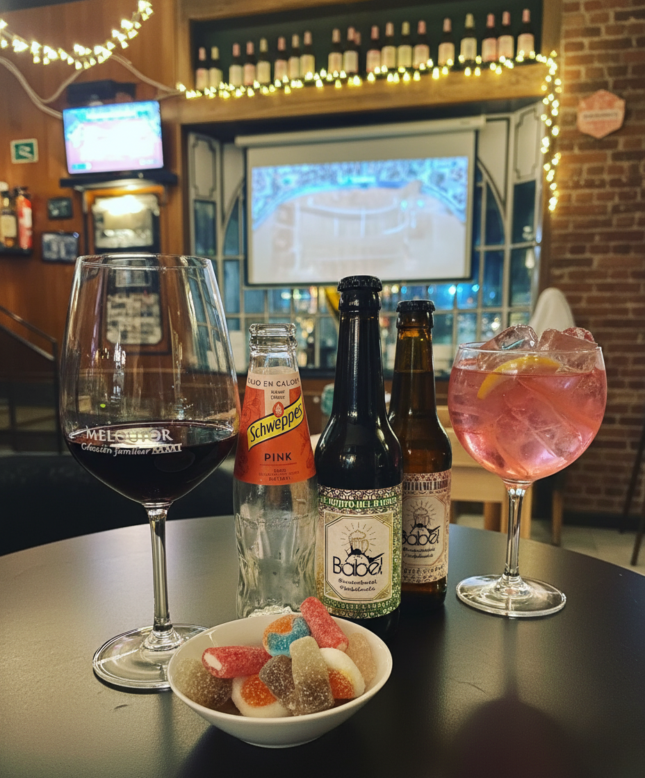 variedad de bebidas, cervezas, coctails y vinos