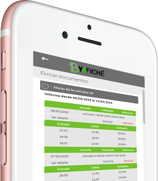 imagen de un movil con la app yafiche
