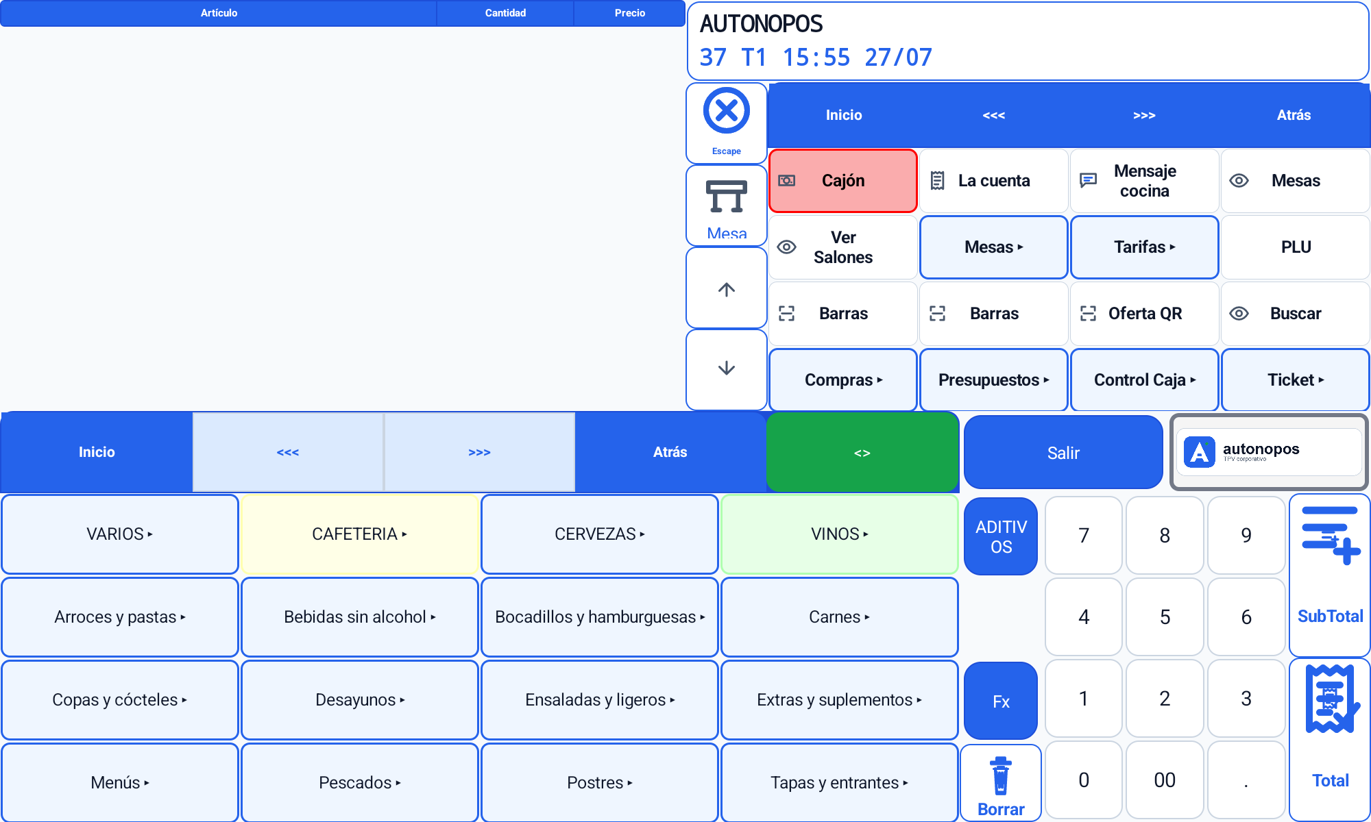 Pantalla principal de venta de AutonoPOS en formato horizontal