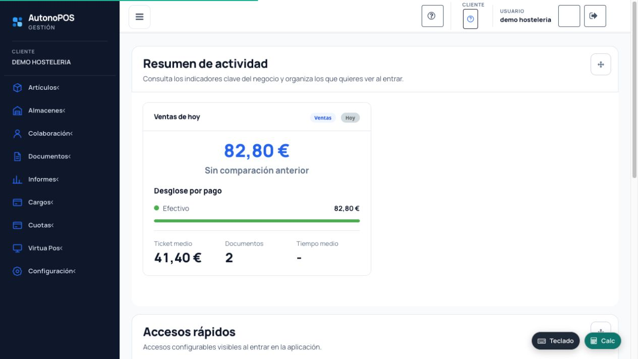 Resumen de actividad de Gestión AutonoPOS