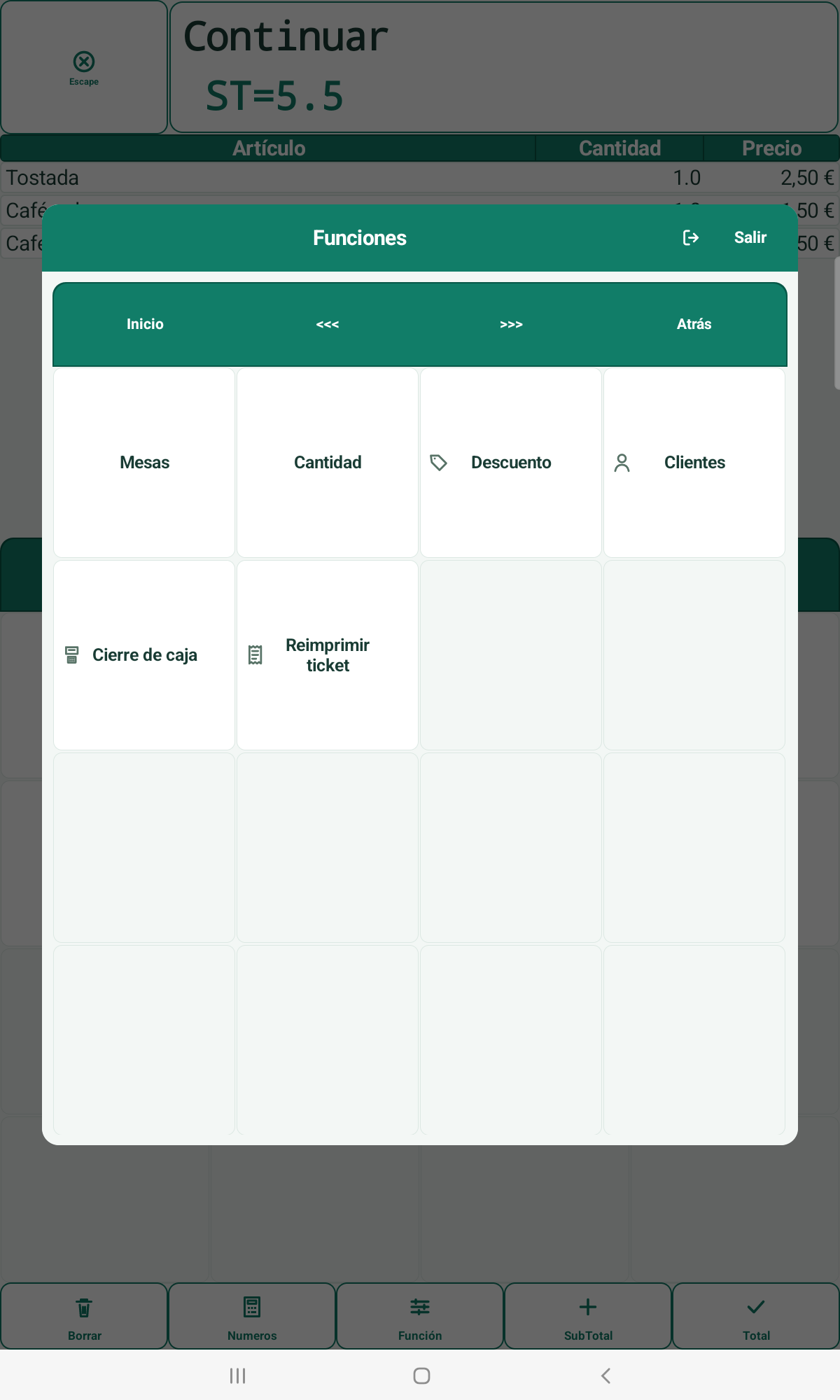 Acciones de venta en un terminal Android vertical