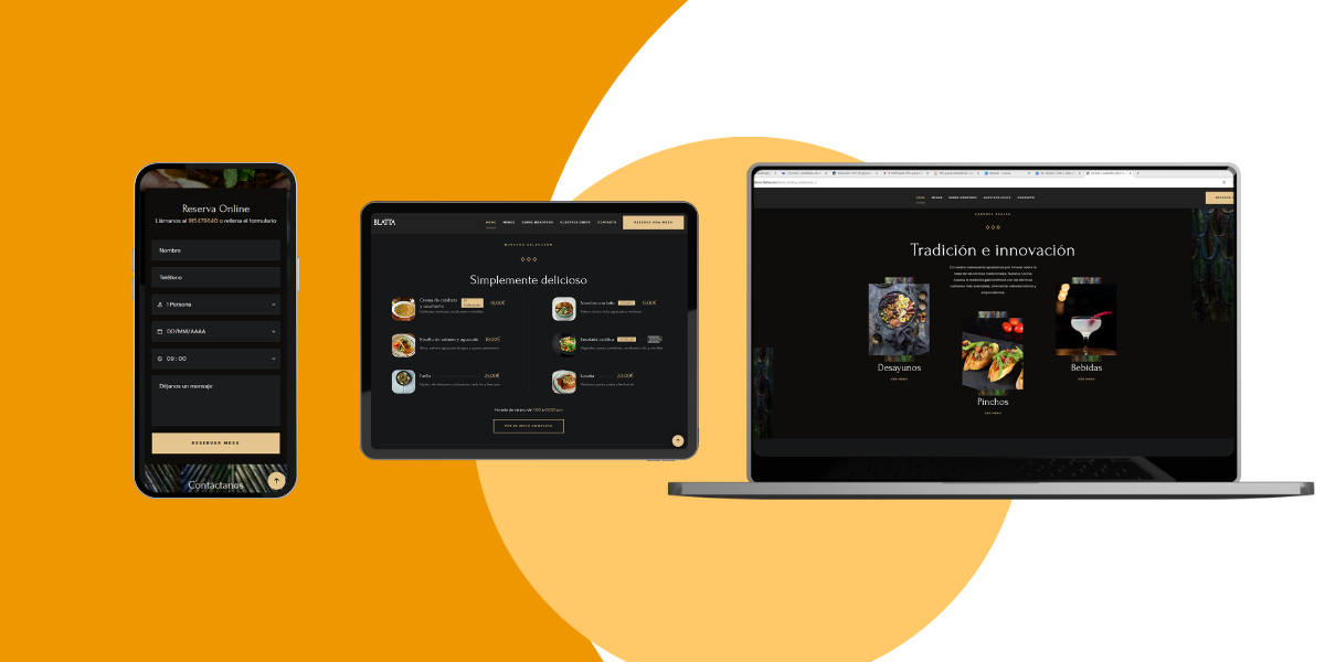 imagen de una web de hosteleria en distintos dispositivos