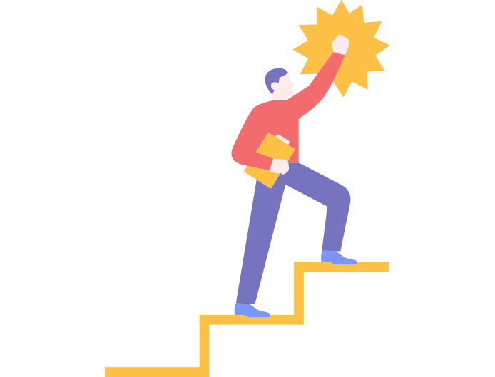 ilustración de hombre subiendo una escalera para alcanzar su objetivo