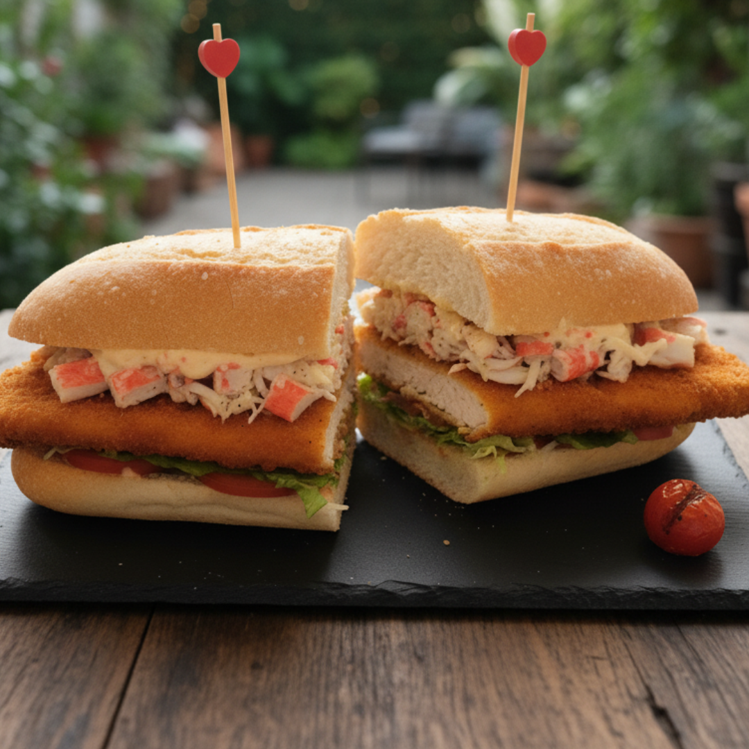 bocadillo de pollo con palitos de cangrejo