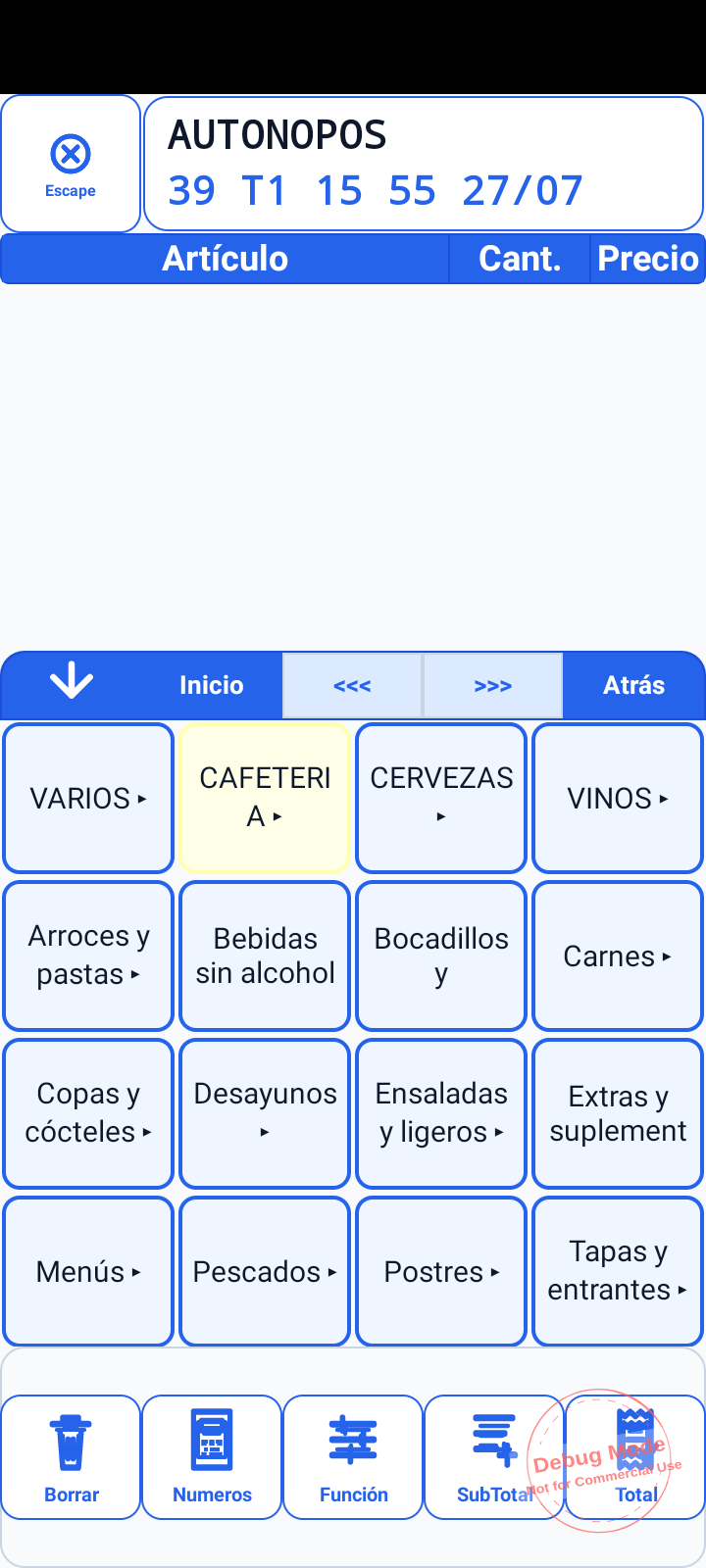 Pantalla principal de venta de AutonoPOS en formato vertical