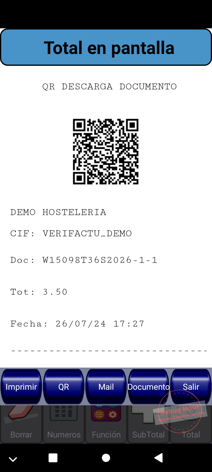 Cabecera del ticket simplificado de demostración en el CM36