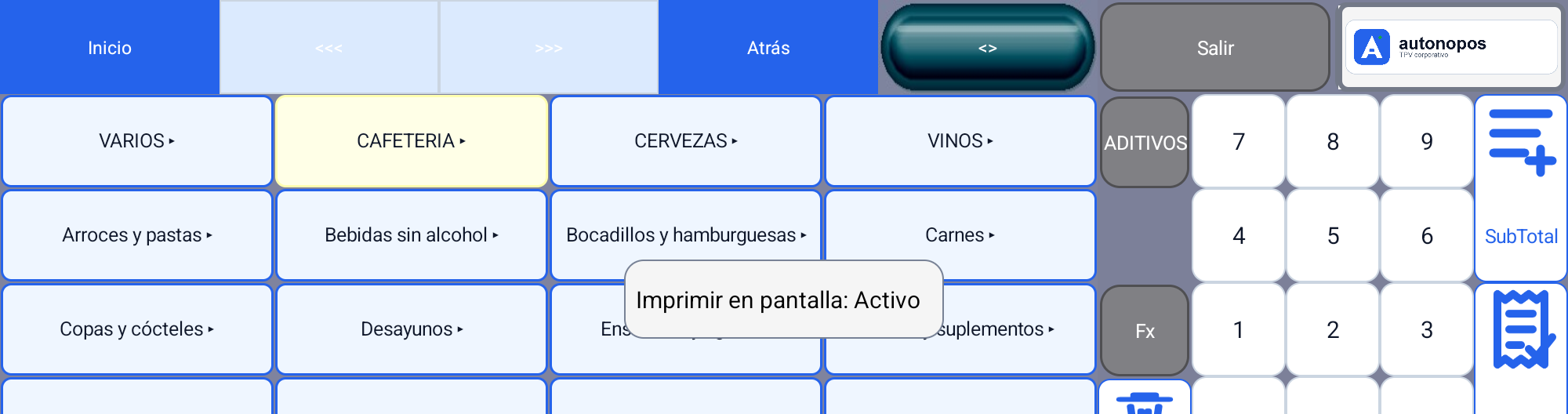 Confirmación de la salida del documento en pantalla