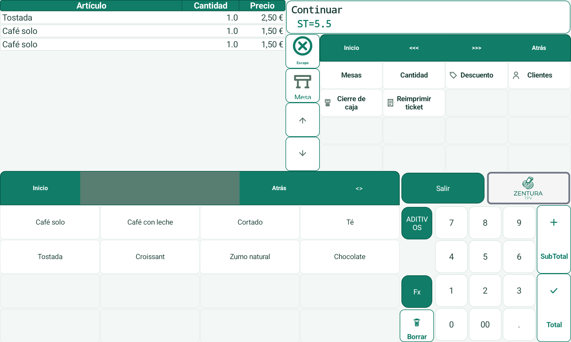 Venta con artículos y subtotal en formato horizontal